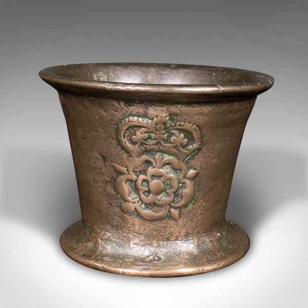 Antique Tudor Rose Mortar And Pestle, English, Bronze, Apothecary, 17th Century