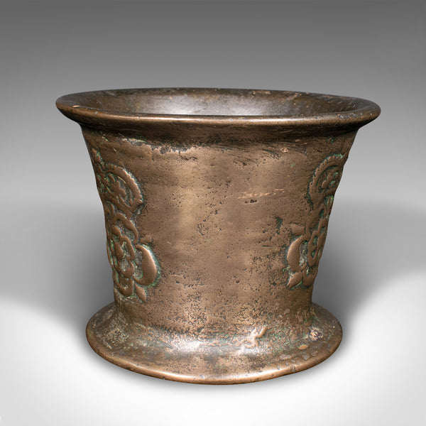 Antique Tudor Rose Mortar And Pestle, English, Bronze, Apothecary, 17th Century