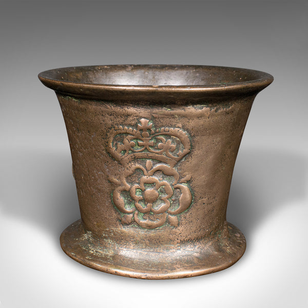 Antique Tudor Rose Mortar And Pestle, English, Bronze, Apothecary, 17th Century