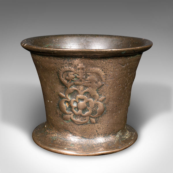 Antique Tudor Rose Mortar And Pestle, English, Bronze, Apothecary, 17th Century