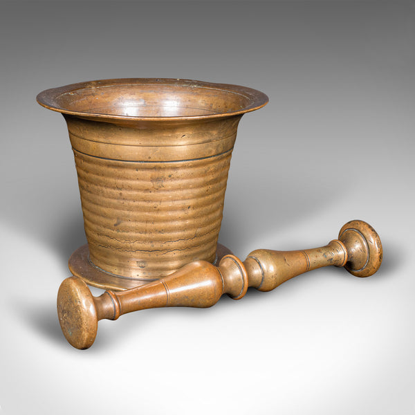 Antique Mortar And Pestle, English, Brass Apothecary Instrument, Victorian, 1850