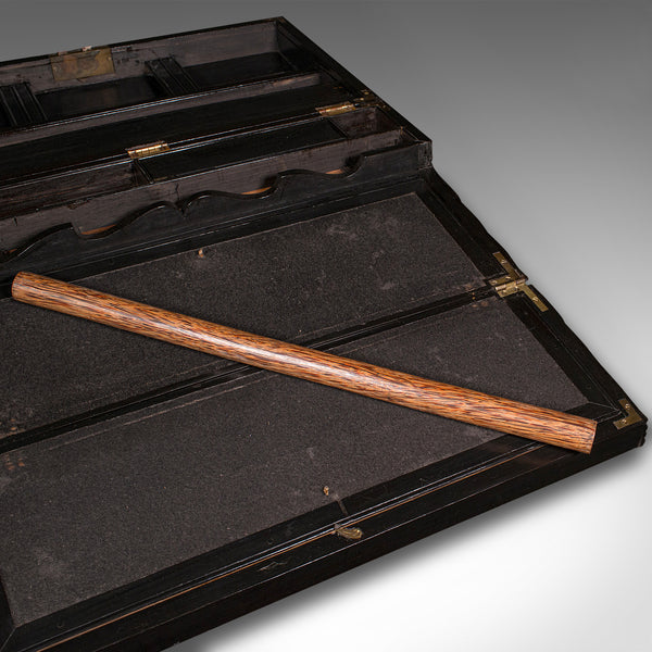 Antique Correspondence Box, Ceylon, Ebony, Campaign, Writing Slope, Victorian