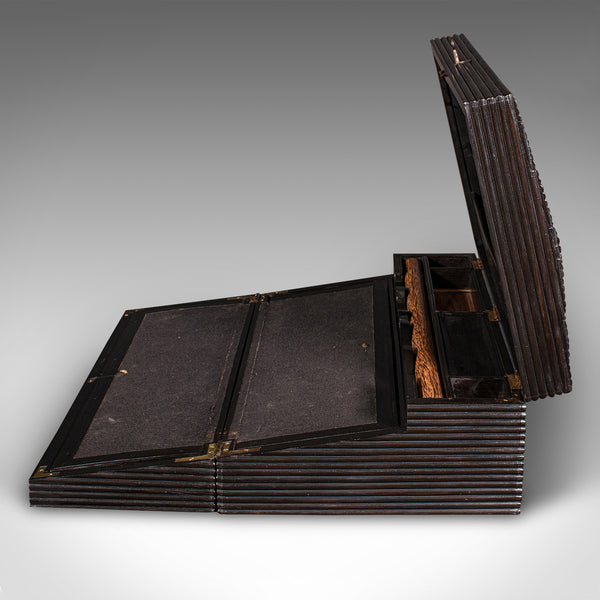 Antique Correspondence Box, Ceylon, Ebony, Campaign, Writing Slope, Victorian