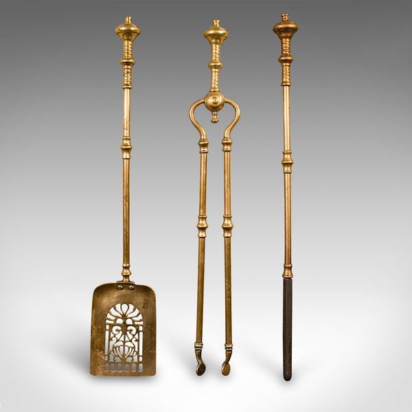 Trio of Antique Fire Tools, English Brass, Companion Set, Georgian, Circa 1800