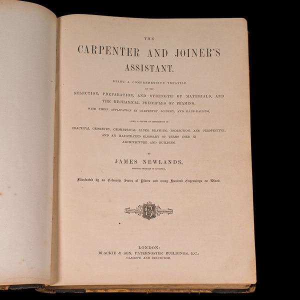 Antique Book, Carpenter and Joiner's Assistant, Architecture, Design, Victorian