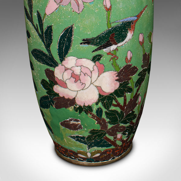Pair Of Antique Baluster Vases, Japanese, Cloisonne Flower Urn, Meiji, Victorian