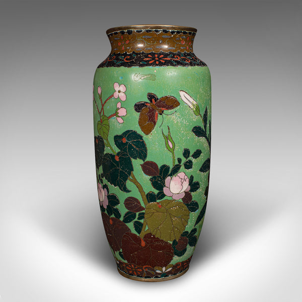 Pair Of Antique Baluster Vases, Japanese, Cloisonne Flower Urn, Meiji, Victorian