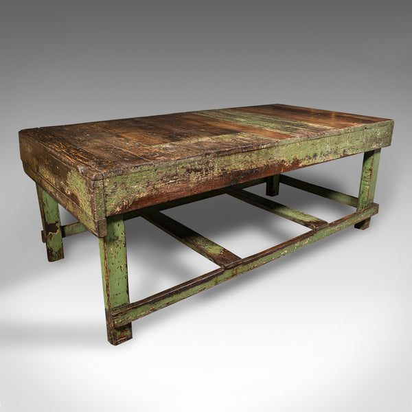 Large Antique Industrial Work Table, English, Pine, Factory, Bench, Victorian