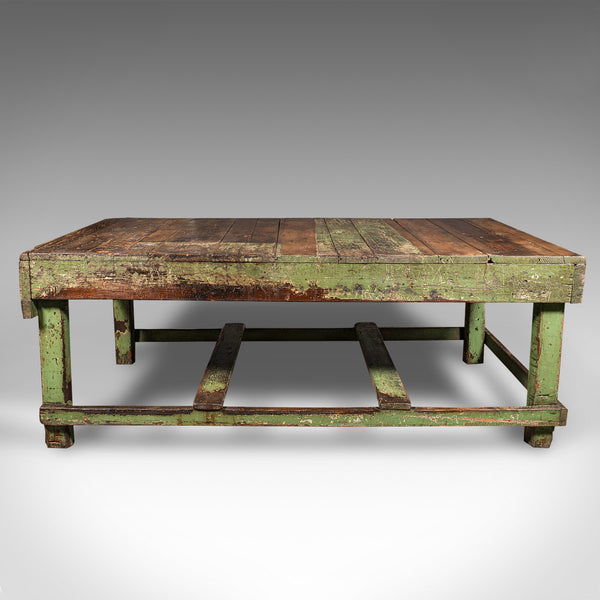Large Antique Industrial Work Table, English, Pine, Factory, Bench, Victorian