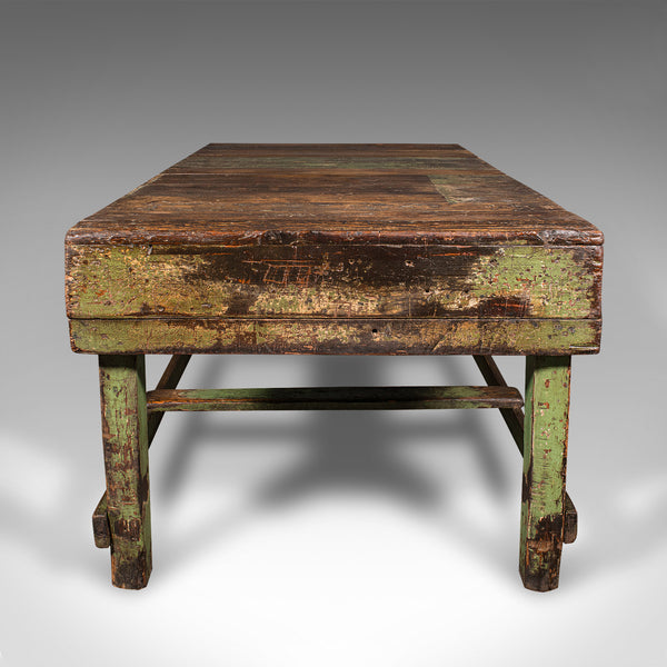 Large Antique Industrial Work Table, English, Pine, Factory, Bench, Victorian