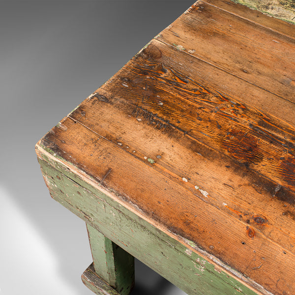 Large Antique Industrial Work Table, English, Pine, Factory, Bench, Victorian