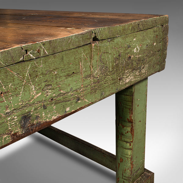 Large Antique Industrial Work Table, English, Pine, Factory, Bench, Victorian