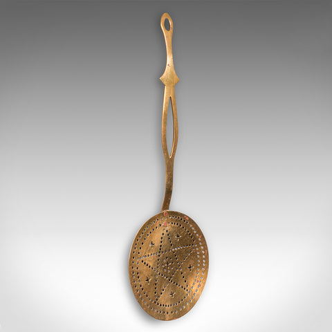 Antique Chestnut Warmer, English, Brass, Fireside Crumpet Toaster, Georgian