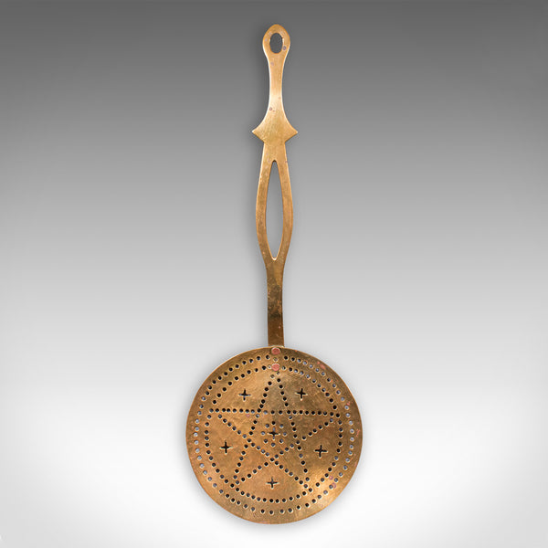 Antique Chestnut Warmer, English, Brass, Fireside Crumpet Toaster, Georgian
