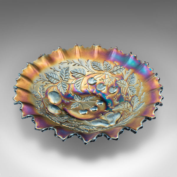 Vintage Soft Fruit Dish, English, Carnival Glass, Display Plate, Lustre, C.1970