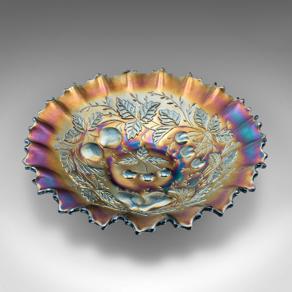 Vintage Soft Fruit Dish, English, Carnival Glass, Display Plate, Lustre, C.1970