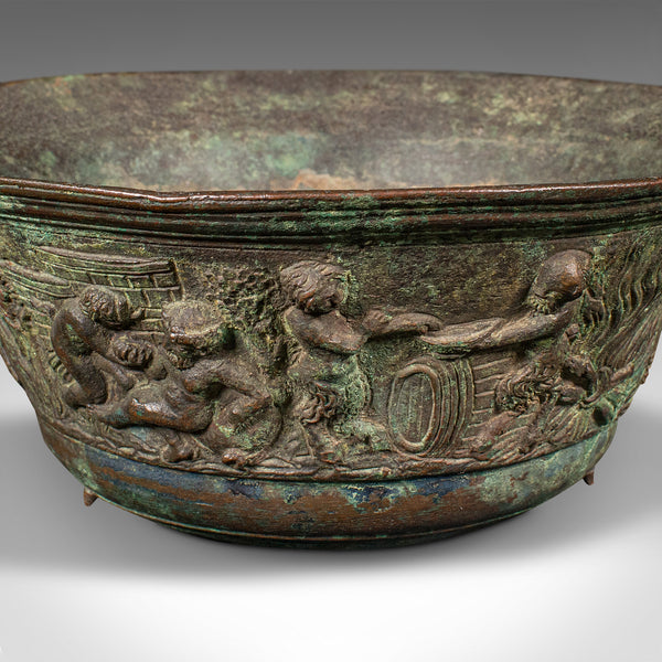 Antique Romanesque Bowl, Italian, Grand Tour, Bronze, Bacchanalian, Victorian