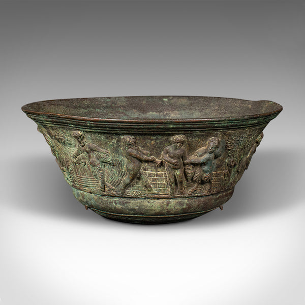 Antique Romanesque Bowl, Italian, Grand Tour, Bronze, Bacchanalian, Victorian