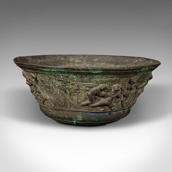 Antique Romanesque Bowl, Italian, Grand Tour, Bronze, Bacchanalian, Victorian