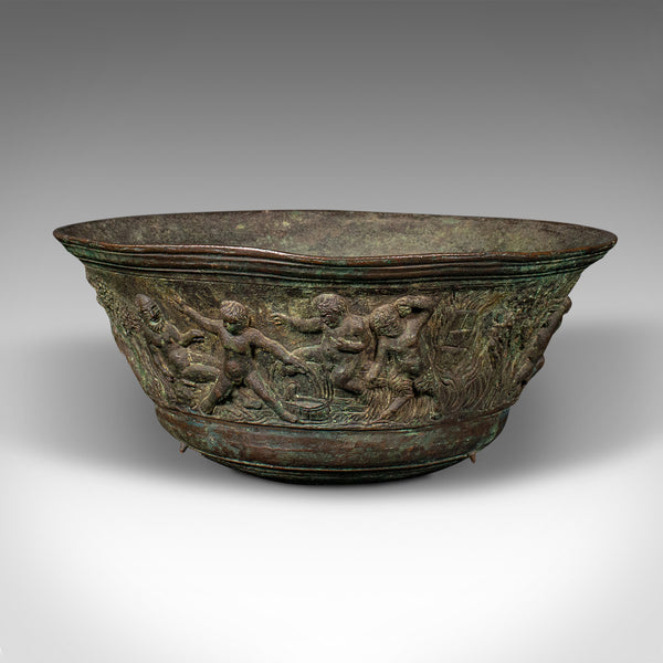 Antique Romanesque Bowl, Italian, Grand Tour, Bronze, Bacchanalian, Victorian