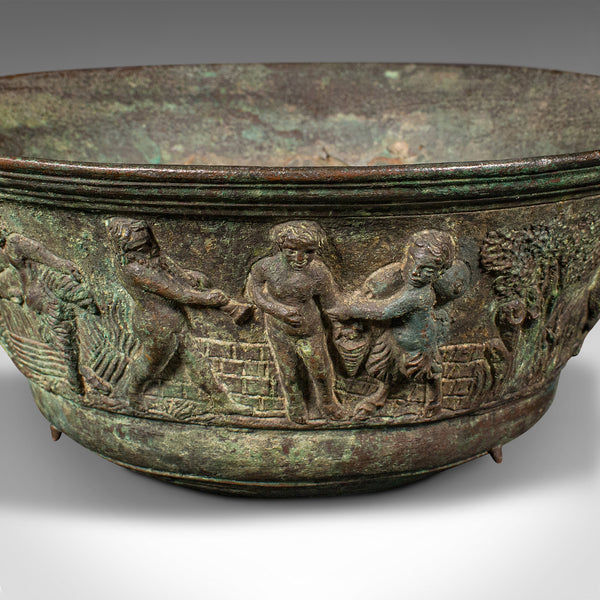 Antique Romanesque Bowl, Italian, Grand Tour, Bronze, Bacchanalian, Victorian