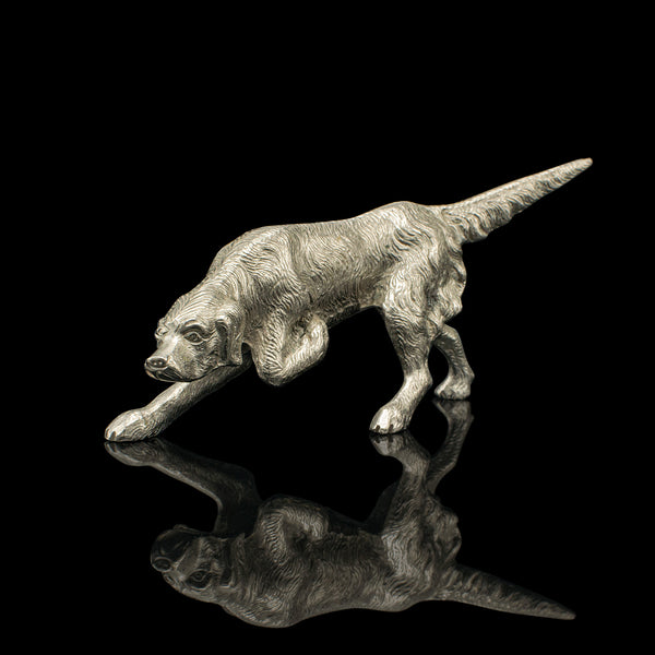 Antique Dog Figure, English, Nickelled Iron, Pointer, Hound Ornament, Edwardian