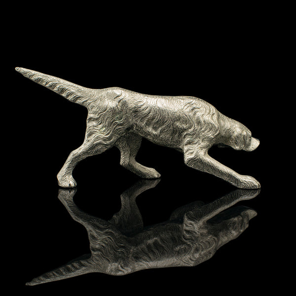 Antique Dog Figure, English, Nickelled Iron, Pointer, Hound Ornament, Edwardian