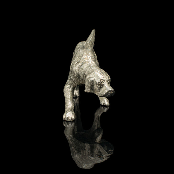 Antique Dog Figure, English, Nickelled Iron, Pointer, Hound Ornament, Edwardian