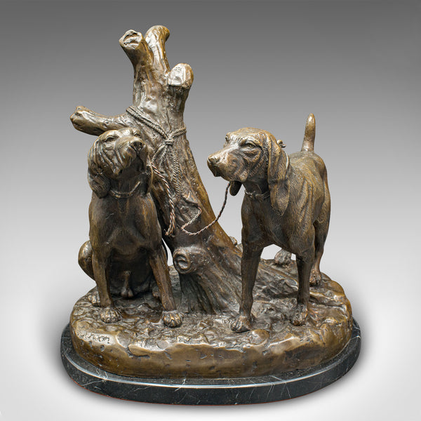 Vintage Bloodhound Ornament, American, Bronze, Marble, Dog Sculpture, Circa 1950