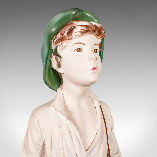 Vintage Whistling Boy Figure, English, Plaster, Decor, Display Statue, Art Deco