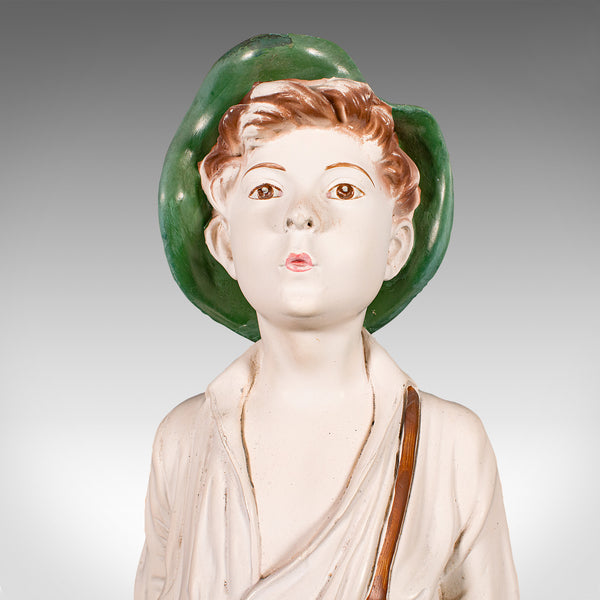 Vintage Whistling Boy Figure, English, Plaster, Decor, Display Statue, Art Deco