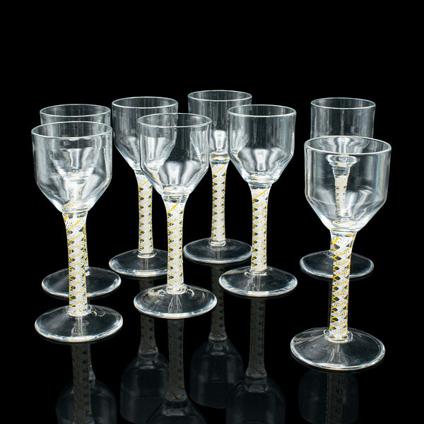 Set of 8 Vintage Aperitif Glasses, English, Twist Stem, Spirits, Wine Glass