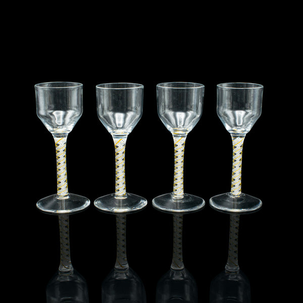 Set of 8 Vintage Aperitif Glasses, English, Twist Stem, Spirits, Wine Glass