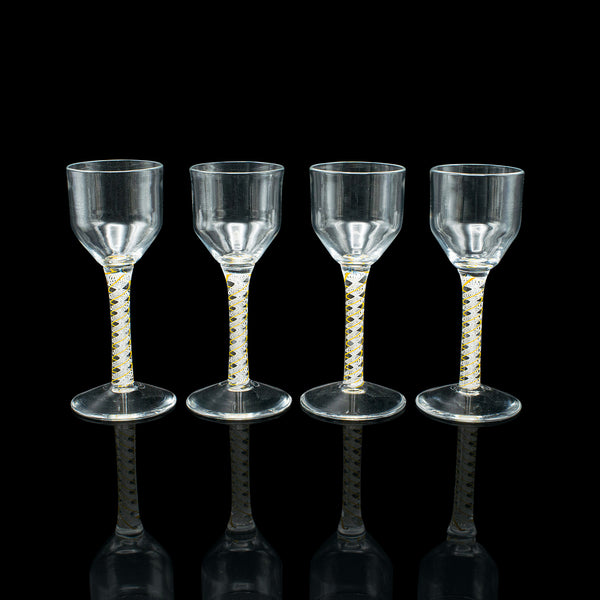 Set of 8 Vintage Aperitif Glasses, English, Twist Stem, Spirits, Wine Glass