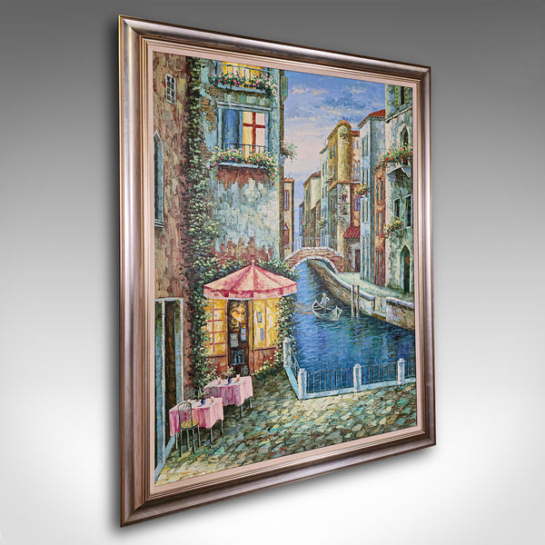 Large Vintage Oil on Canvas, Venice, Painting, Venetian Street Scene, Framed Art