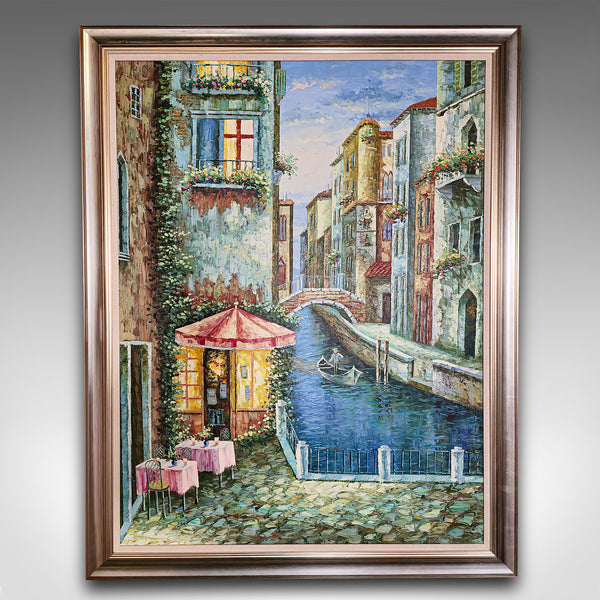 Large Vintage Oil on Canvas, Venice, Painting, Venetian Street Scene, Framed Art