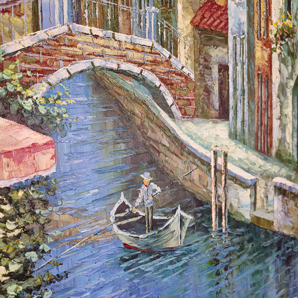 Large Vintage Oil on Canvas, Venice, Painting, Venetian Street Scene, Framed Art