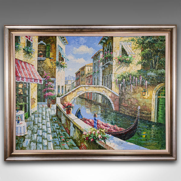 Large Vintage Oil On Canvas, Venice, Passage to San Marco, Painting, Framed Art