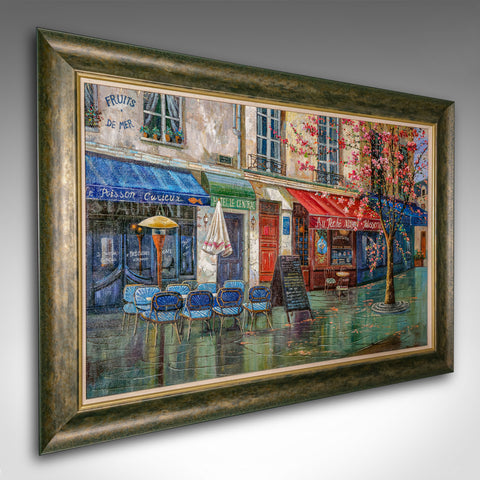 Large Vintage Oil on Canvas, Paris, Painting, Parisian Street Scene, Framed Art