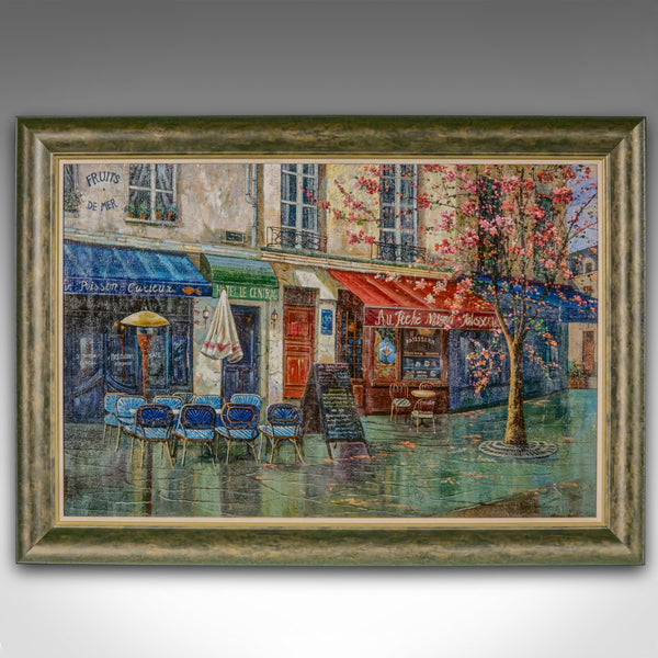 Large Vintage Oil on Canvas, Paris, Painting, Parisian Street Scene, Framed Art