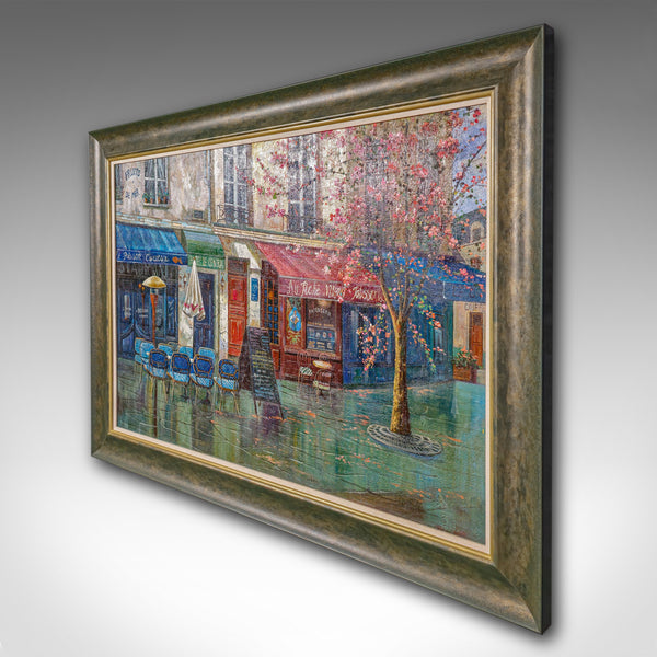 Large Vintage Oil on Canvas, Paris, Painting, Parisian Street Scene, Framed Art