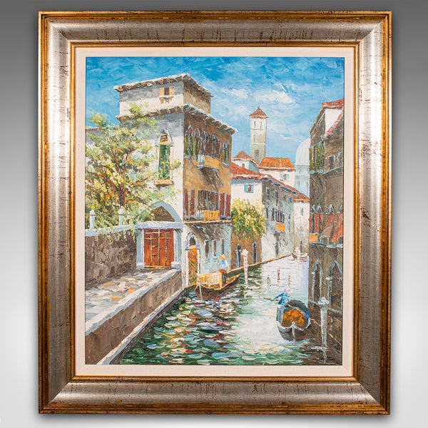 Vintage Venetian Canal Painting, Continental School, Oil on Canvas, Venice, Art