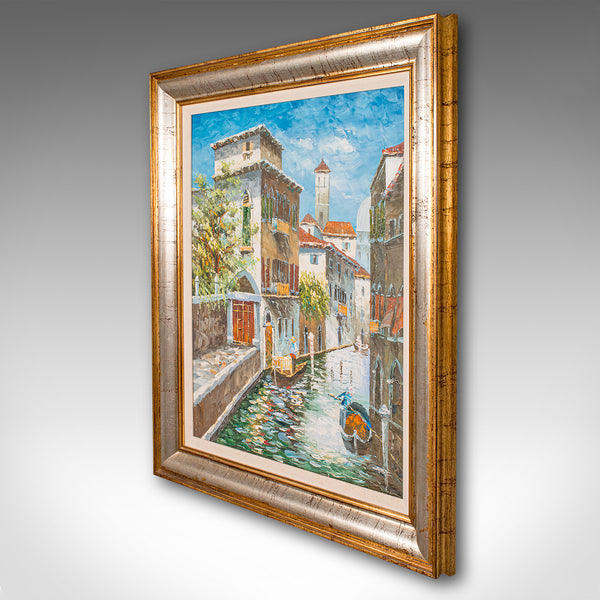 Vintage Venetian Canal Painting, Continental School, Oil on Canvas, Venice, Art