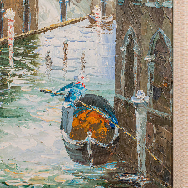 Vintage Venetian Canal Painting, Continental School, Oil on Canvas, Venice, Art