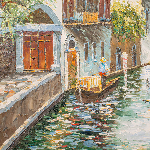 Vintage Venetian Canal Painting, Continental School, Oil on Canvas, Venice, Art