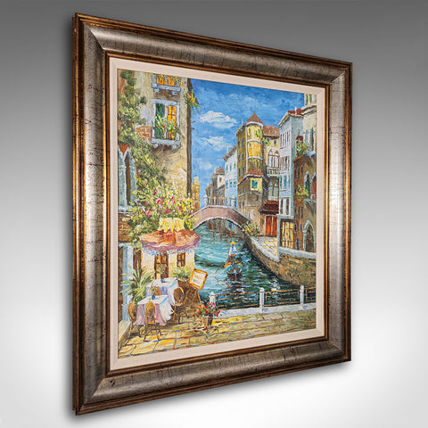 Small Vintage Oil On Canvas, Venice, Painting, Venetian Street Scene, Framed Art