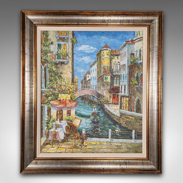 Small Vintage Oil On Canvas, Venice, Painting, Venetian Street Scene, Framed Art