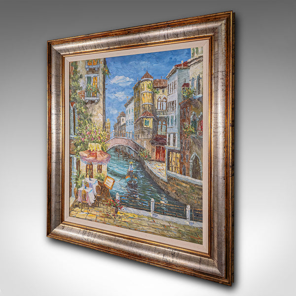 Small Vintage Oil On Canvas, Venice, Painting, Venetian Street Scene, Framed Art