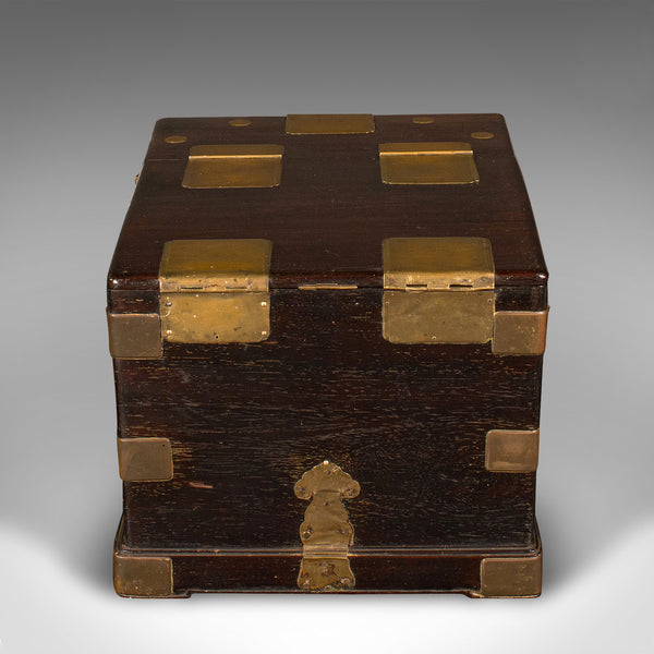 Antique Ladies Travelling Vanity Box, Chinese, Elm, Brass, Dressing Table Case