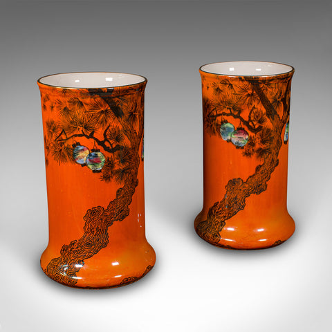 Pair Of Antique Flower Vases, English, Lustre Ceramic, Oriental Taste, C.1920